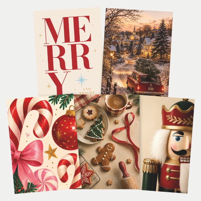 Weihnachtskarten 10er Set mit fünf verschiedenen Weihnachtsmotiven und weißen Umschlägen