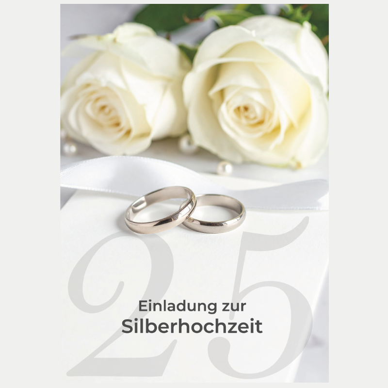 Einladung Silberhochzeit Ringe und Rosen
