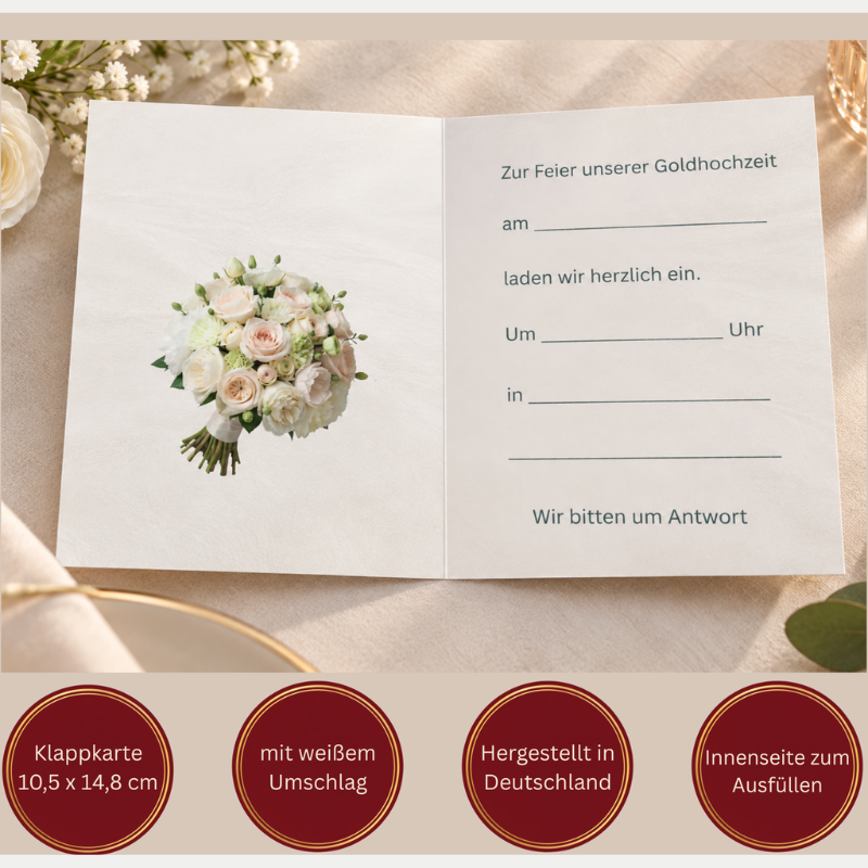 Einladung 50 Hochzeitstag Strauss und Ringe