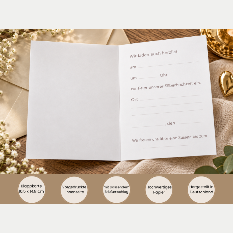 Einladung Silberhochzeit Ringe und Rosen