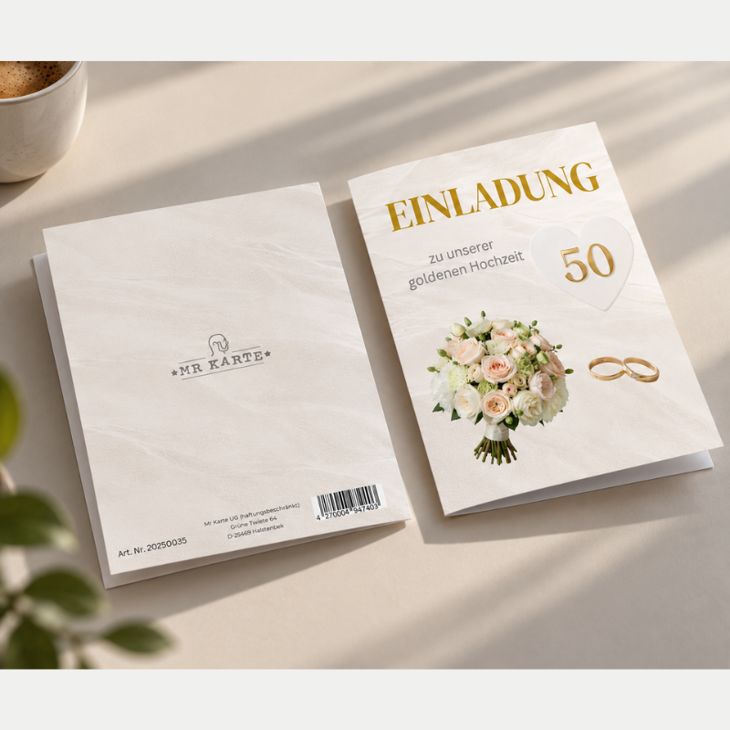 Einladung 50 Hochzeitstag Strauss und Ringe