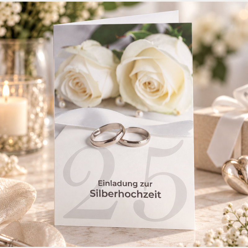 Einladung Silberhochzeit Ringe und Rosen