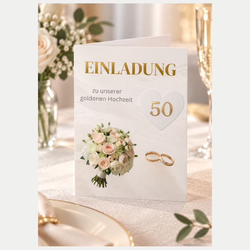 Einladung 50 Hochzeitstag Strauss und Ringe