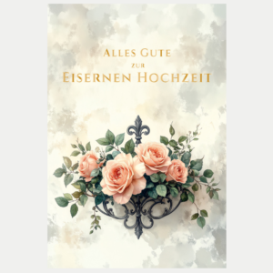 Glückwunschkarte zur Eisernen Hochzeit zum 65. Hochzeitstag mit romantischem Blumenstrauß in Rosa und Creme
