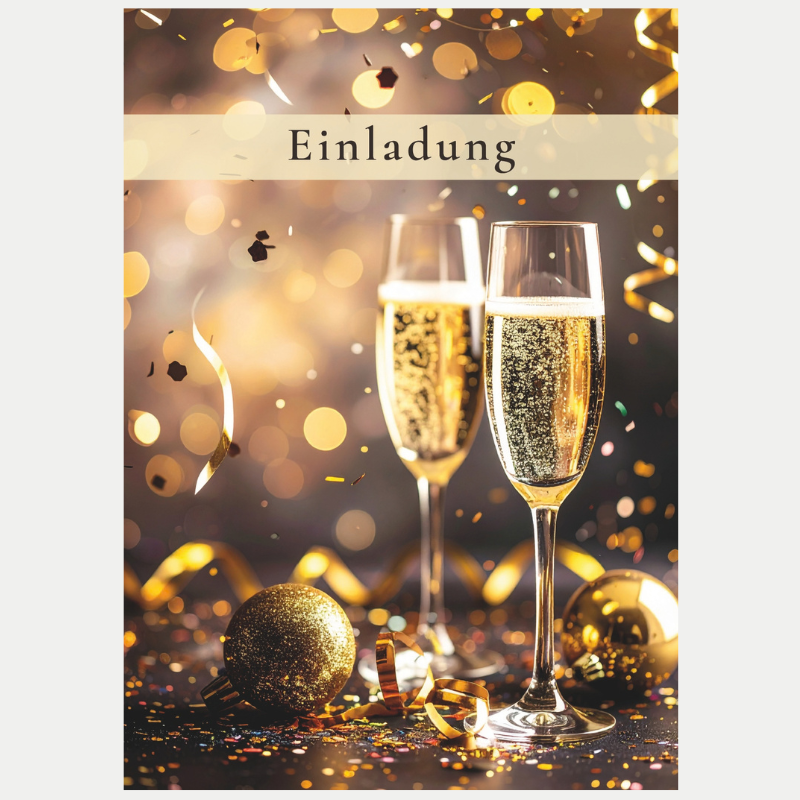 allgemeine Einladung mit Text Sektgläser