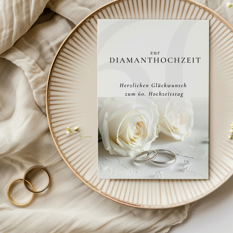 Diamantene Hochzeit Karte Rosen & Ringe – Bild 3
